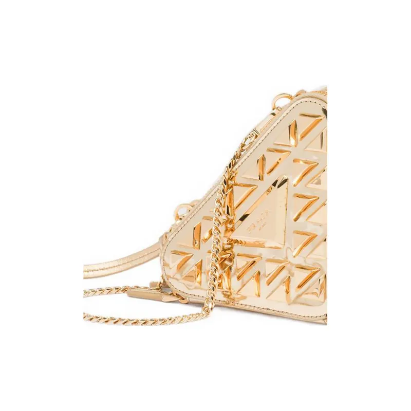 PRADA Leather One Shoulder Crossbody Clutches Mini Women's Gold-4