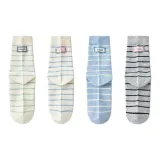 [4 Pack/Fabric Label]White Green Stripes+White Blue Stripes+Blue+Gray