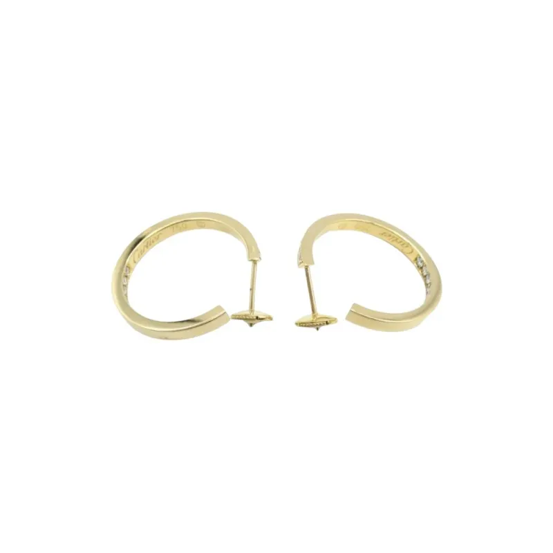 Cartier 2010s Pre owned 18K Yellow Gold Classic Hoop Diamond Earrings-2