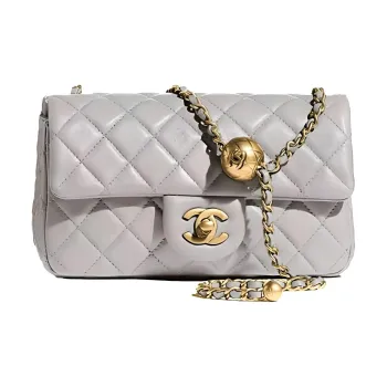 CHANEL Classic Flap CF Sheepskin Shoulder Bag, Crossbody Bag Mini Women's Light Gray Green