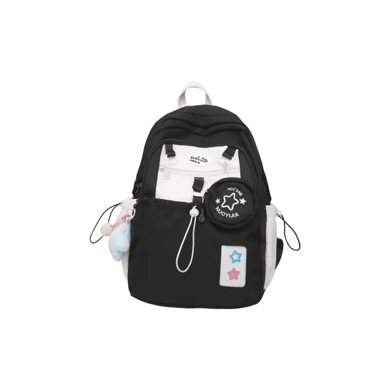 URBAN FOREST Nylon Backpack Unisex Black/Pink/Light Yellow/Light Blue-0