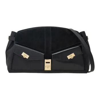 FERRAGAMO Hug Cow Leather Evening Bag Shoulder Bag Large Size Women's Black