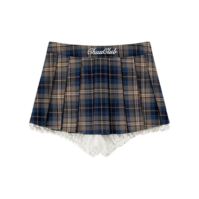 CHUU Casual Short Skirts Women's Blue Plaid-1