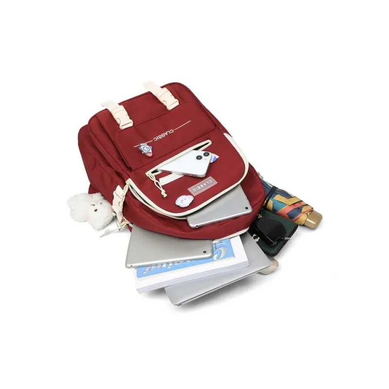 VINEY Nylon Fabric Backpack Regular Unisex Red/White-4
