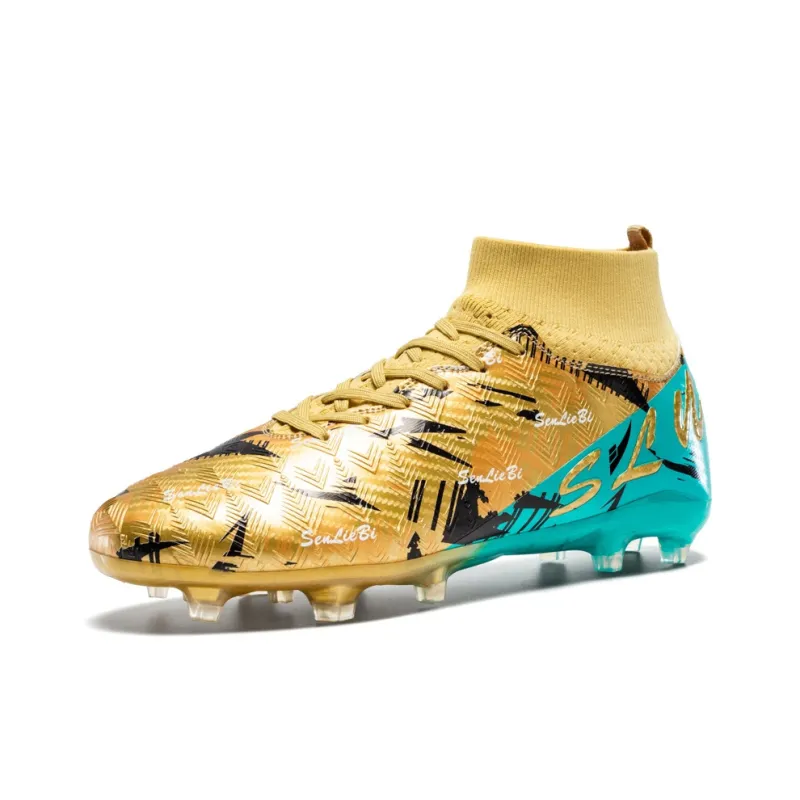 Kuding Soccer Shoes Unisex High Top Pink/Gold/Yellow/Green-7