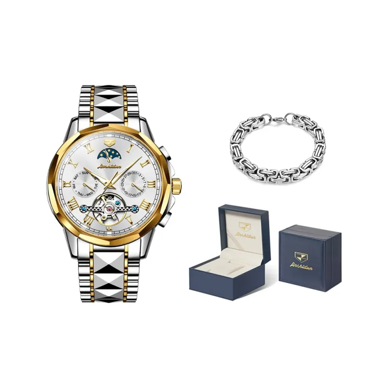 Jin Shi Dun Mechanical Movement Stainless Steel Watchband Watch Men's Watches White Dial-9