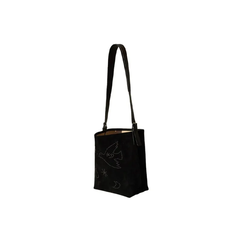 YAMAGUCHI MIOKO Cow Leather Velvet Bucket Crossbody Bag Medium Size Women's Suede Black-0