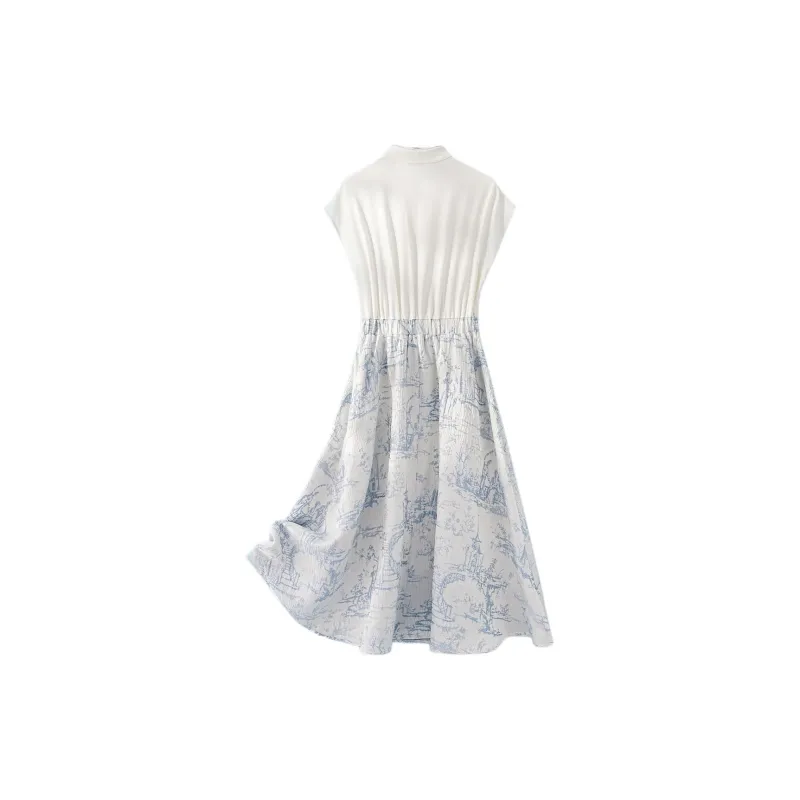 IHIMI Short Sleeved Dresses Women's Ecru+Sky Blue-2