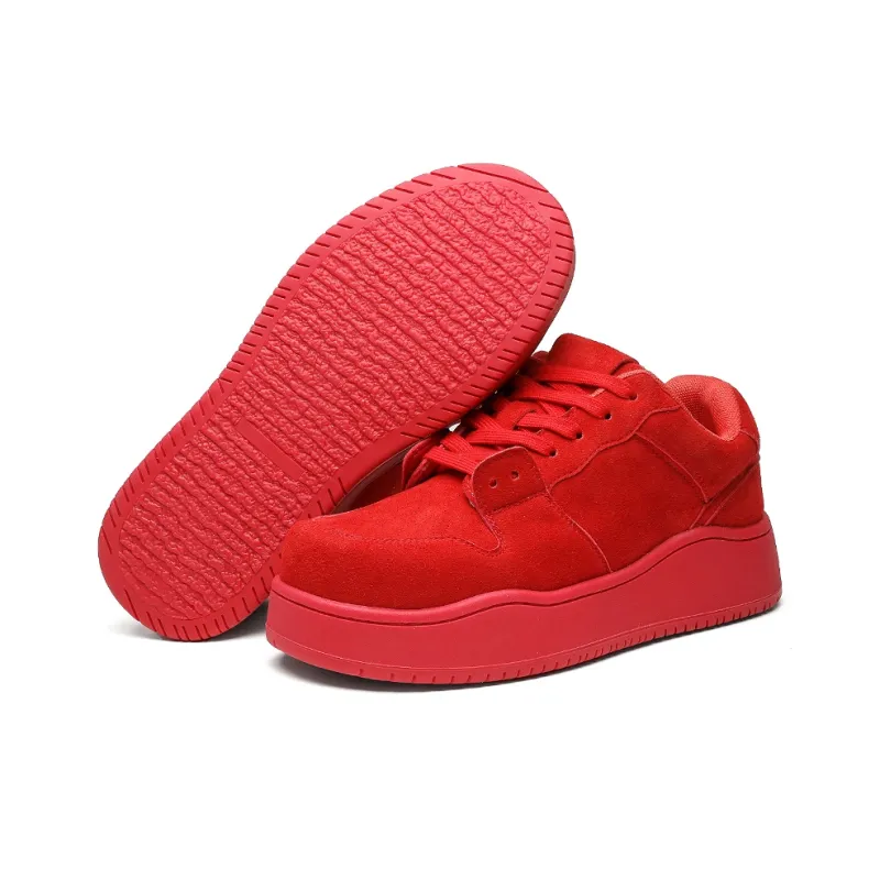 ESTEE GEEA Coverage Anti-Slip And Wear-Resistant Lightweight Height Increasing Low-Top Skateboard Shoes Unisex Red-3