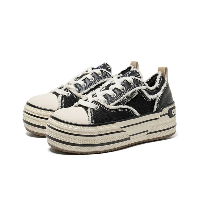 OLD ORDER Abrasion Resistant Height Increasing Low Top Canvas Shoes Unisex Black-1