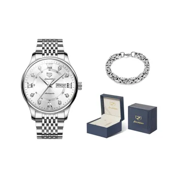 Jin Shi Dun Automatic Mechanical Movement Stainless Steel Watchband Watch Men's Watches White Dial