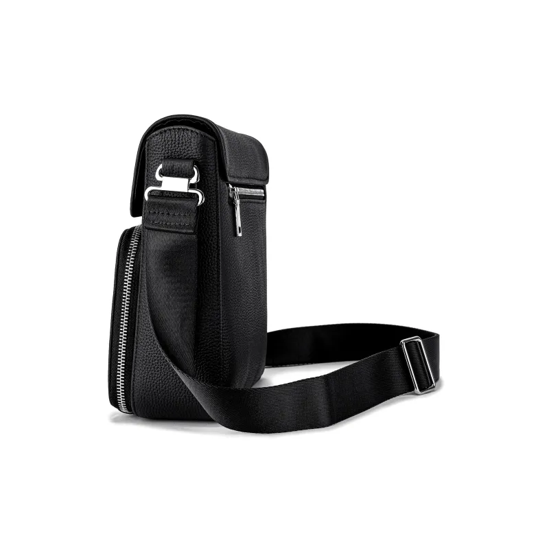 FAIRWHALE Cow Leather Crossbody Bag Small Square Bag Shoulder Bag Regular Men's Black/Navy Blue-2