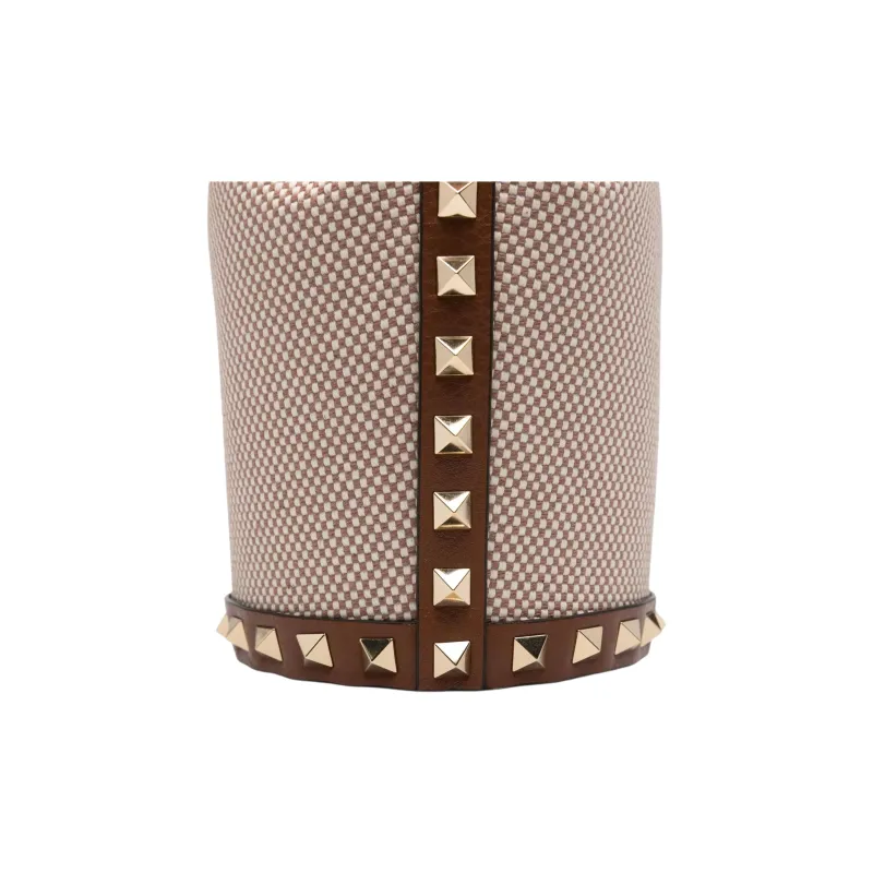 Valentino ROCKSTUD Fabric Bucket Bag Crossbody Bag Women's Chestnut Brown-3