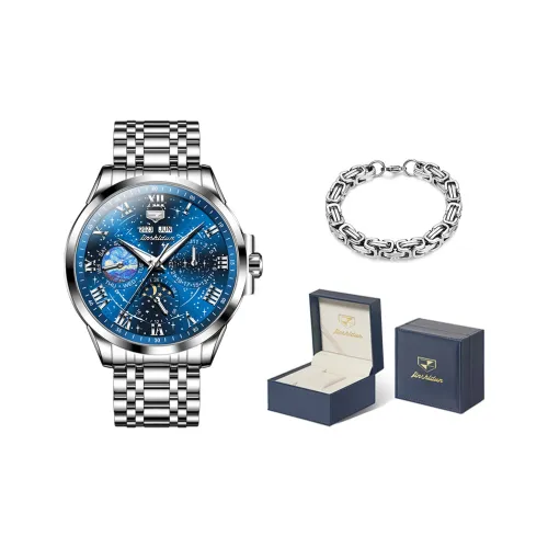 Jin Shi Dun Mechanical Movement Stainless Steel Watchband Watch Men's Watches Blue Dial