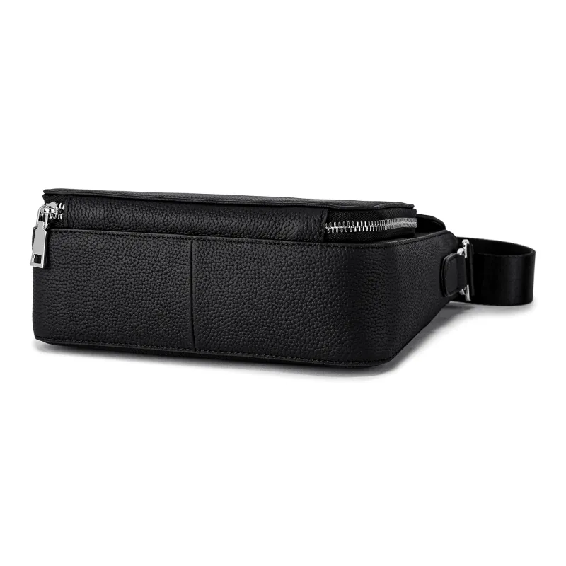 FAIRWHALE Cow Leather Crossbody Bag Small Square Bag Shoulder Bag Regular Men's Black/Navy Blue-4