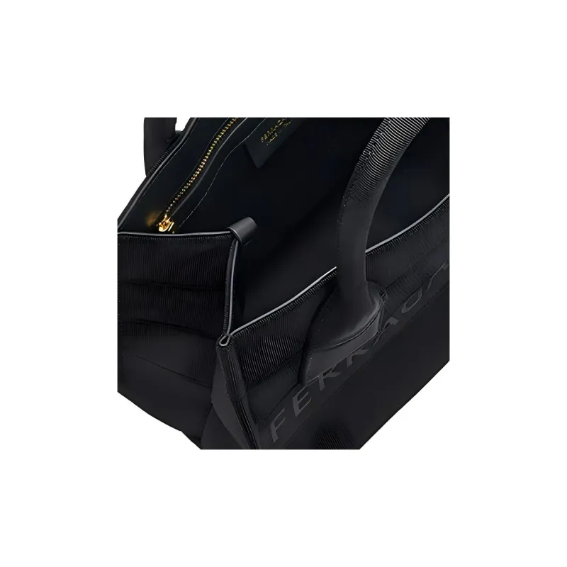 FERRAGAMO Satin Tote Bag, Shopping Bag, Handbag Trumpets Women's Black-4