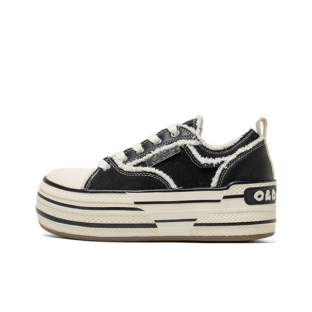 OLD ORDER Abrasion Resistant Height Increasing Low Top Canvas Shoes Unisex Black-0