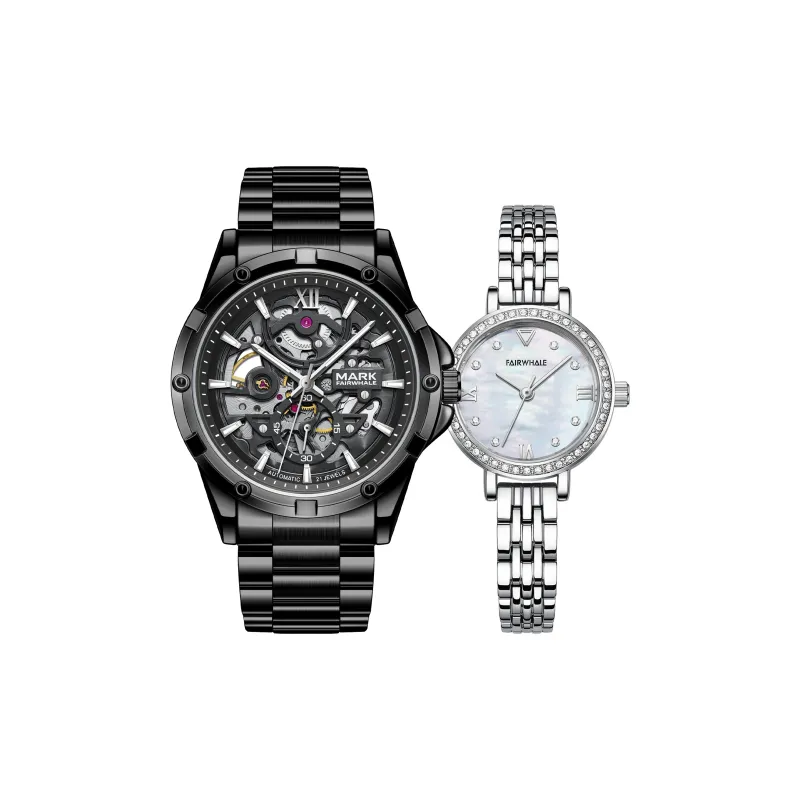 FAIRWHALE Automatic Mechanical Movement Metal Strap Watch Unisex Black Dial-5