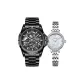 Black Case Black Dial Black Steel Band (Men's)+Silver White Mother-of-Pearl Dial Steel Band (Women's)