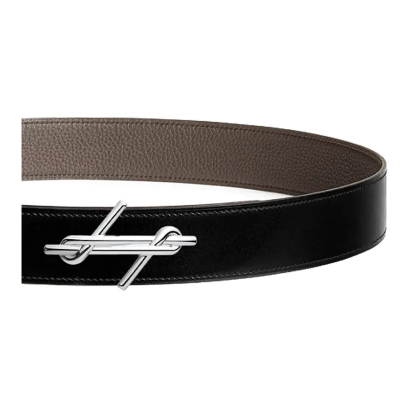 HERMES Calfskin Leather Belts Women's Black/Coffee Width  3.8cm-2
