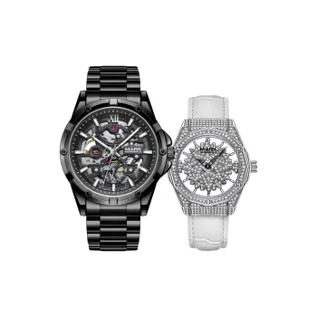 FAIRWHALE Automatic Mechanical Movement Metal Strap Watch Unisex Black Dial