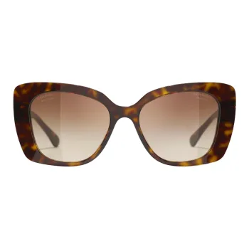 CHANEL Plate Frame Metal Rhinestone Butterfly Sunglasses Unisex Tortoiseshell