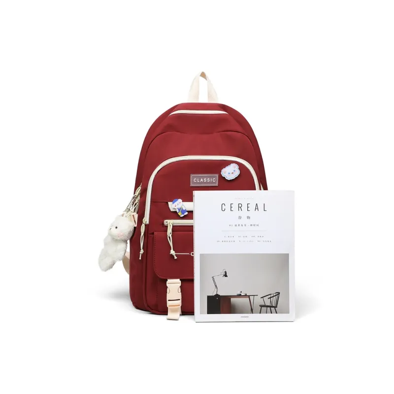 VINEY Nylon Fabric Backpack Regular Unisex Red/White-3