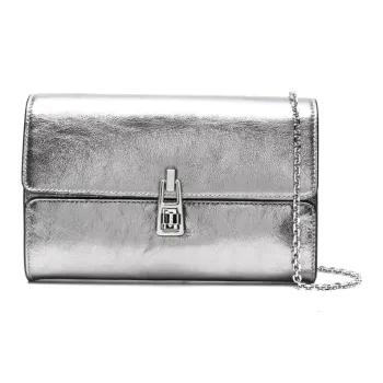 COCCINELLE Magie Cow Leather Clutch Shoulder Bag Women's Silver