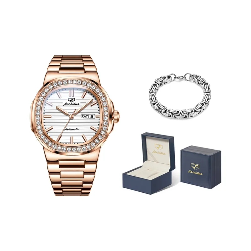 Jin Shi Dun Mechanical Movement Stainless Steel Watchband Watch Men's Watches White Dial-16