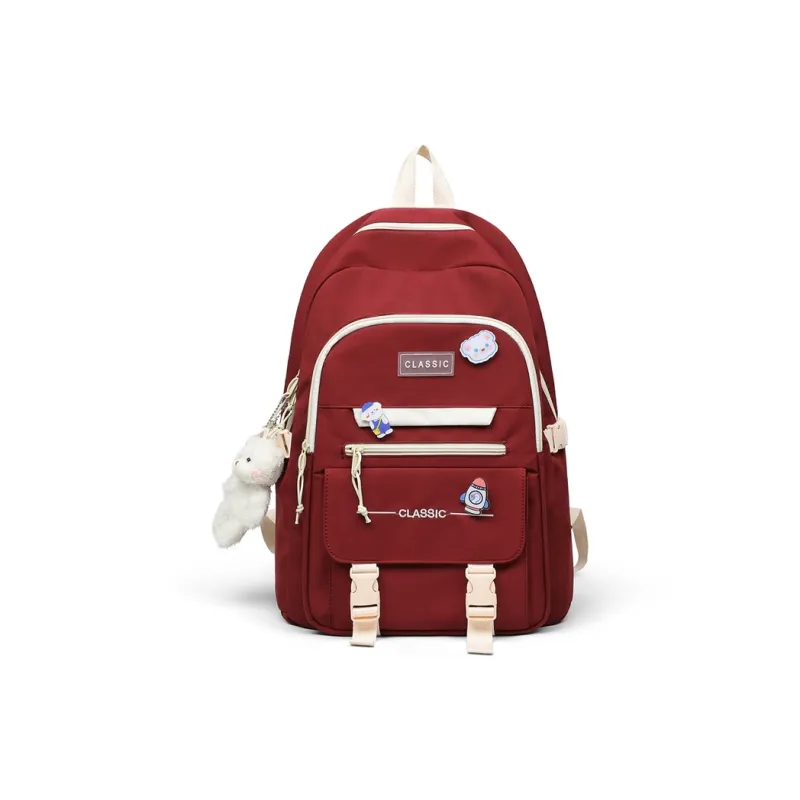 VINEY Nylon Fabric Backpack Regular Unisex Red/White-1