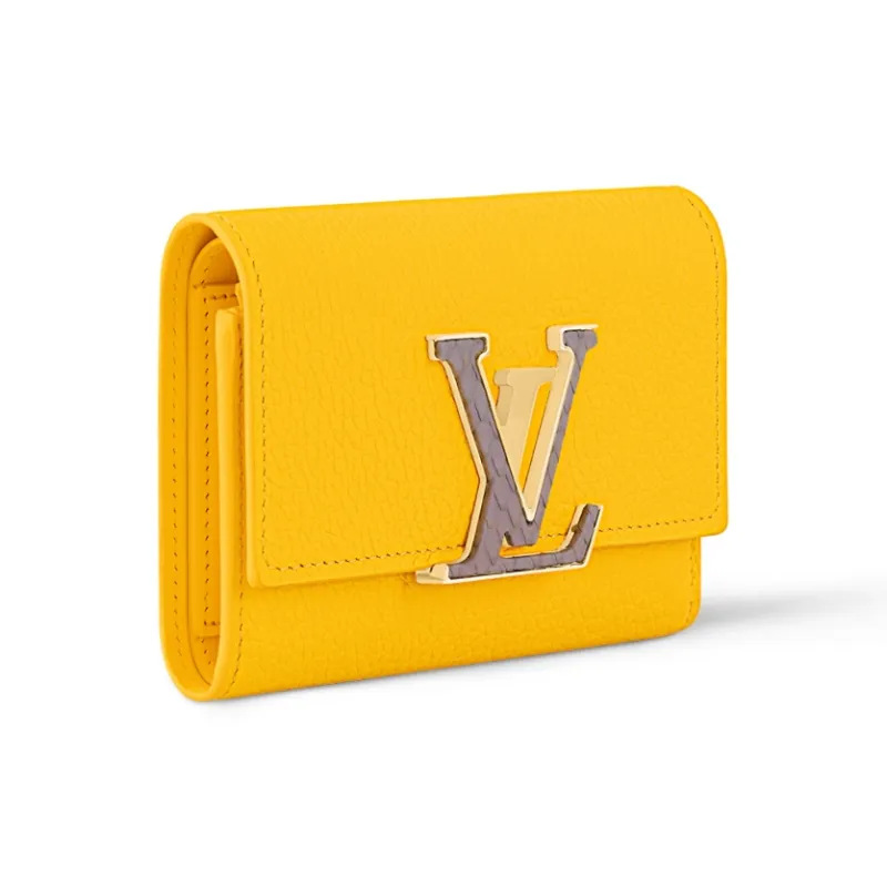 LOUIS VUITTON Capucines Cow Leather Wallet Women's Silver Apricot Yellow-1