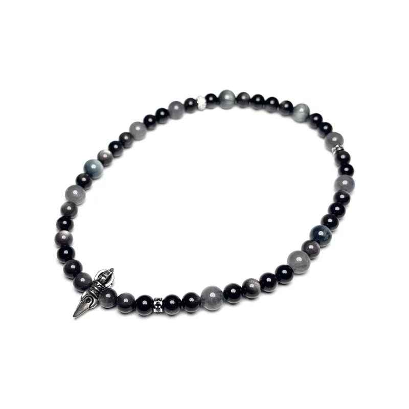 MOUNTAINS AND MANS Obsidian Luxury Layering Good Luck Beaded Bracelet Men's-4