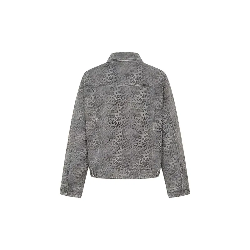 URBAN REVIVO Denim Jacket Men's Gray Green Print-1