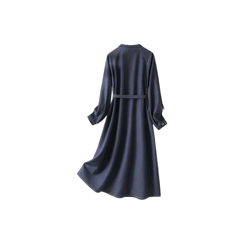 IHIMI Long Sleeved Dress Women's Dark Denim Blue-2