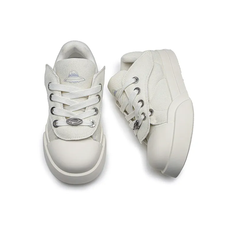 ESTEE GEEA Wear-Resistant Lightweight Breathable Height Increasing Low-Top Skateboard Shoes Unisex White-2