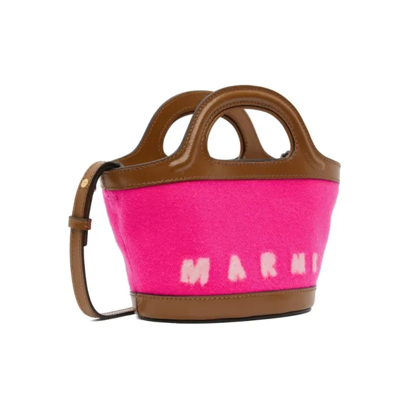 MARNI Cow Leather Trim Tote Bag, Shopping Bag, Shoulder Bag, Crossbody Bag, Handbag Trumpets Women's Pink-3