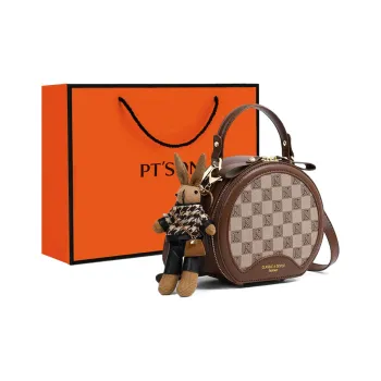 PT'SON Synthetic Leather Shoulder Bag, Crossbody Bag, Handbag, Small Round Bag Regular Women's Coffee