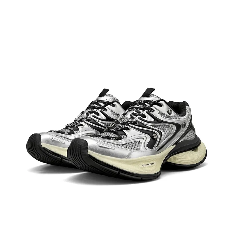PONGFINITY Cushioned Slip Resistant Abrasion Resistant Low Top Chunky Sneakers Unisex Silver Black-2