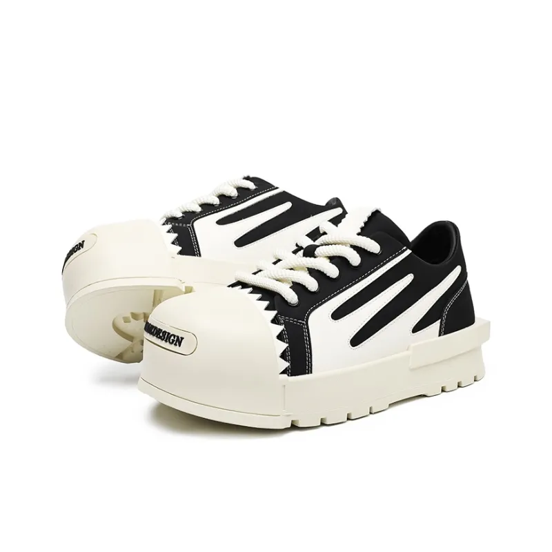PAVEA Anti Slip And Wear Resistant Height Increasing Low Top Casual Shoes Unisex Black White-2