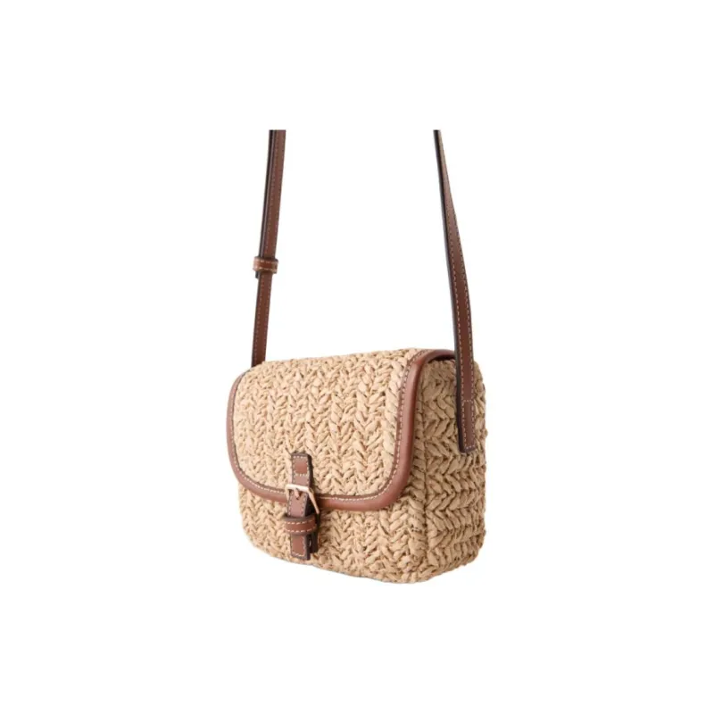 ZARA Raffia Fiber Crossbody Bag Women's Light Beige Yellow-3