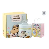 [Blue with Gift Bag]Crayon Shin-Chan Stand with Lid Breakfast Cup Gift Box Set 400ml
