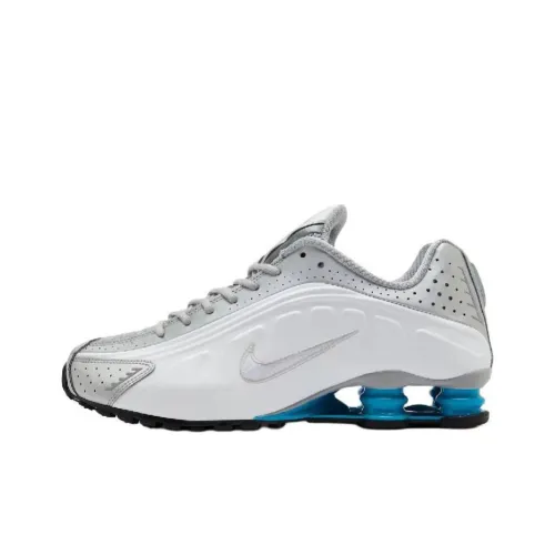 Nike Shox R4 Anti Slip Wear Resistant Low Top Casual Running Shoes Women's Silver White