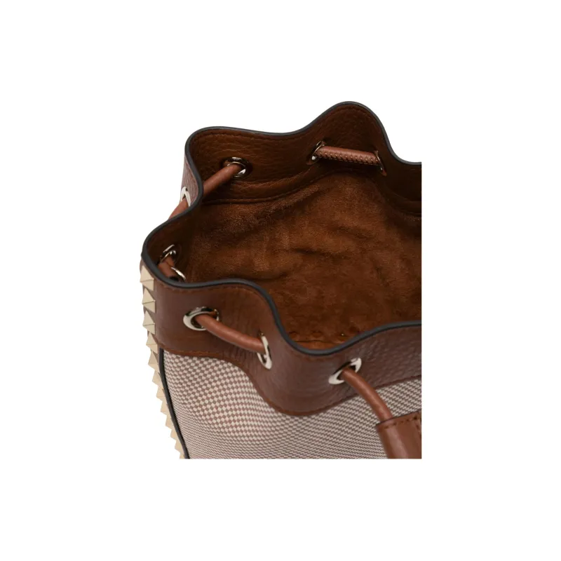 Valentino ROCKSTUD Fabric Bucket Bag Crossbody Bag Women's Chestnut Brown-2