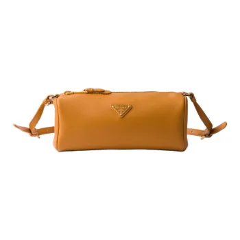 PRADA Leather Clutches Shoulder Bags Women's Amber