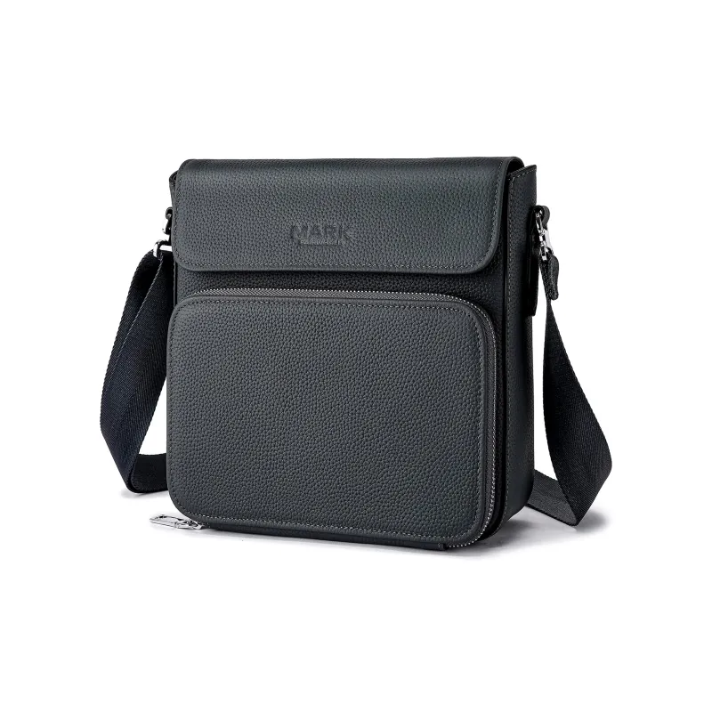 FAIRWHALE Cow Leather Crossbody Bag Small Square Bag Shoulder Bag Regular Men's Black/Navy Blue-8