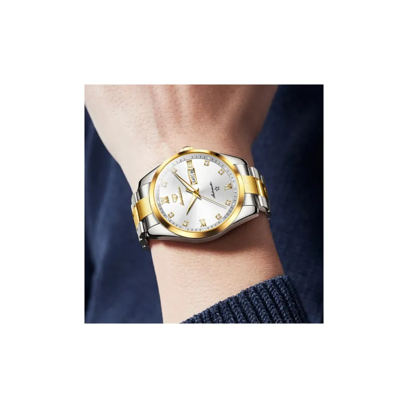 Jin Shi Dun Men's Watch Box Mechanical Movement Stainless Steel Watchband Watch Men's Watches White Dial-11