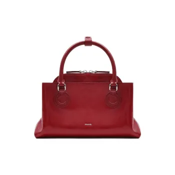MUVA Cow Leather Handbag Women's Lunar Rock Silver/Party Red