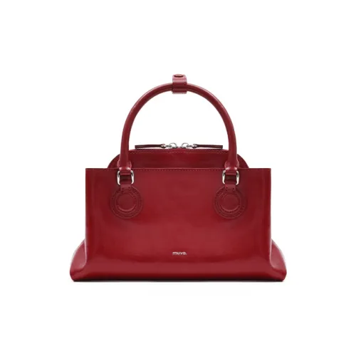 MUVA Cow Leather Handbag Women
s Lunar Rock Silver/Party Red
