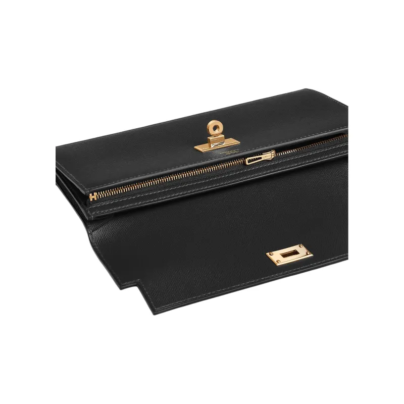 HERMES Kelly Pocket Madame Calfskin Wallet Women's 89 Noir Black-2