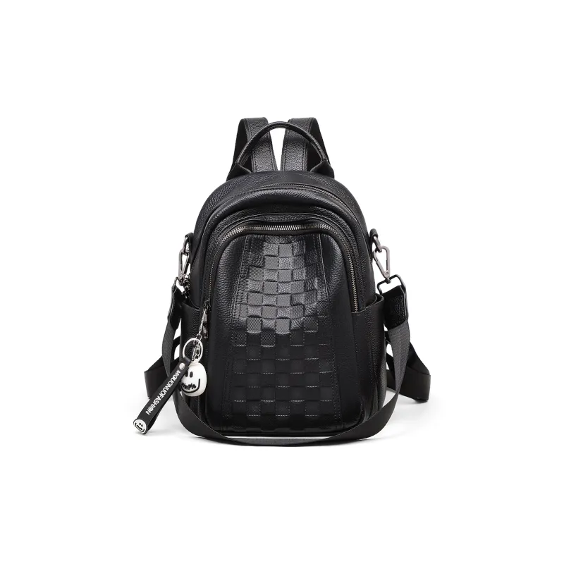 PT'SON Cow Leather Backpack Regular Women's Black/Ecru-4